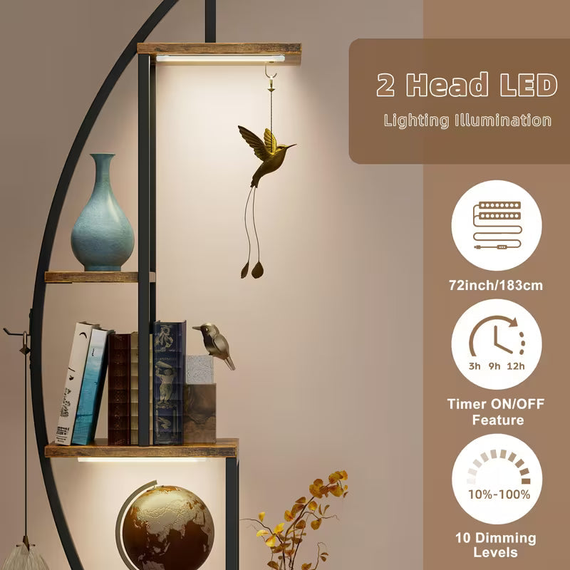 2pcs Bookshelf With Light, 6-tier Display Stands, 63" Multi-functional Metal Display Shelves