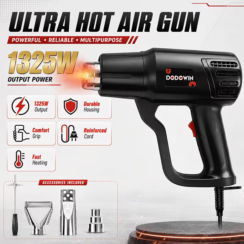 Heat Gun Kit, Fast Heating Dual-Temperature (662°F-1112°F)/(350°F-600°F) Hot Air Tool For Welding