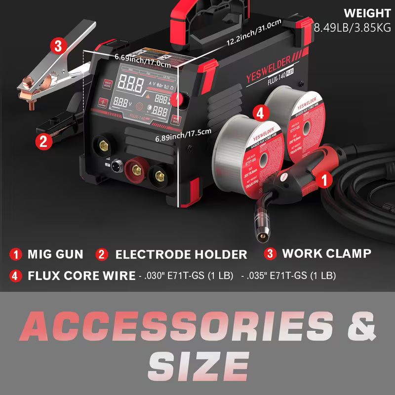 110V 140Amp Gasless MIG Welder, Flux Core MIG & Stick Welding Machine with Digital Display