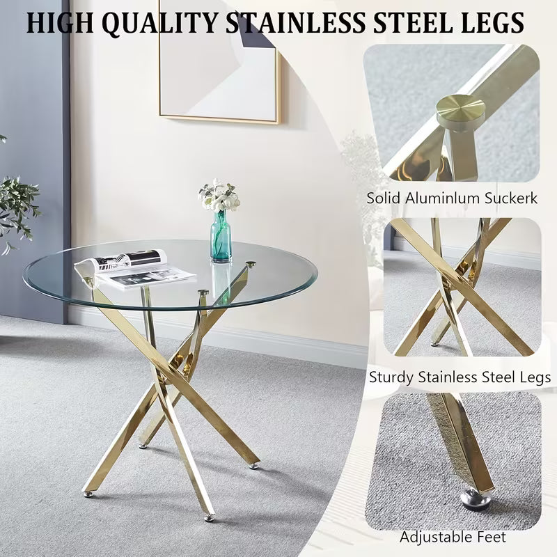 5pcs Modern Dining Table and Chair Set with Tempered Glass Table & Velvet Chairs - -Frame Base