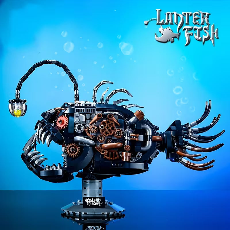 1038+pcs Creative Mechanical Fish Lantern Shape Building Blocks