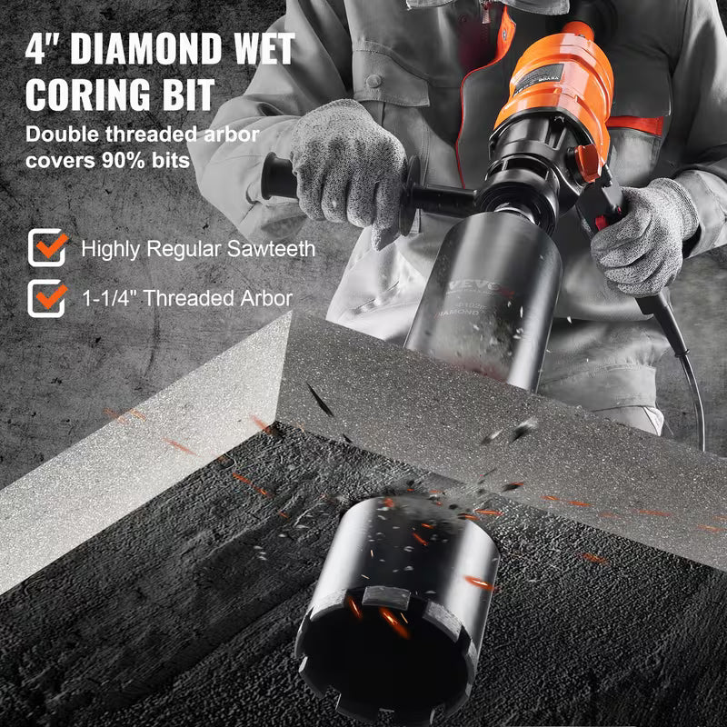 VEVOR Diamond Core Drilling Machine, 4in Handheld Wet Concrete Core Drill Rig
