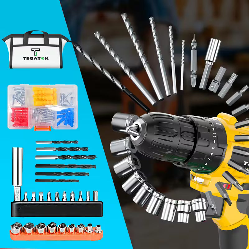 TEGATOK Cordless Power Tool Set, a Combination of a Cordless Drill with 35 Nm Torque