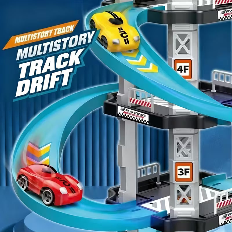 5-Layer 3D Parking Garage Track Set with 2 Race Cars