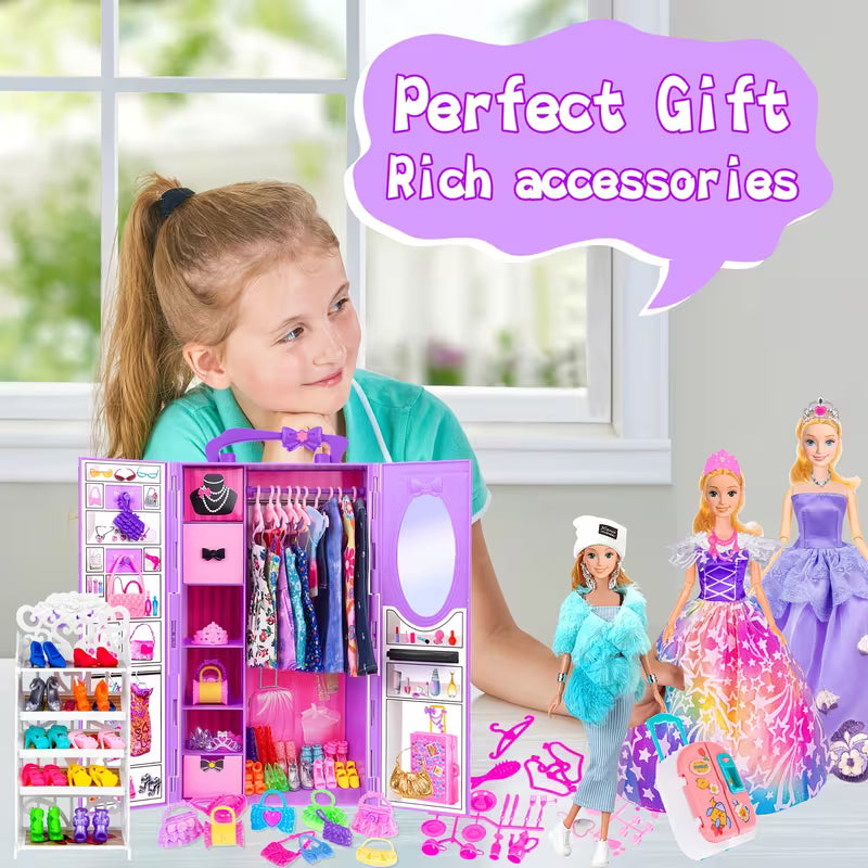 Doll Closet Playset with Doll Clothes and Accessories Including One Doll
