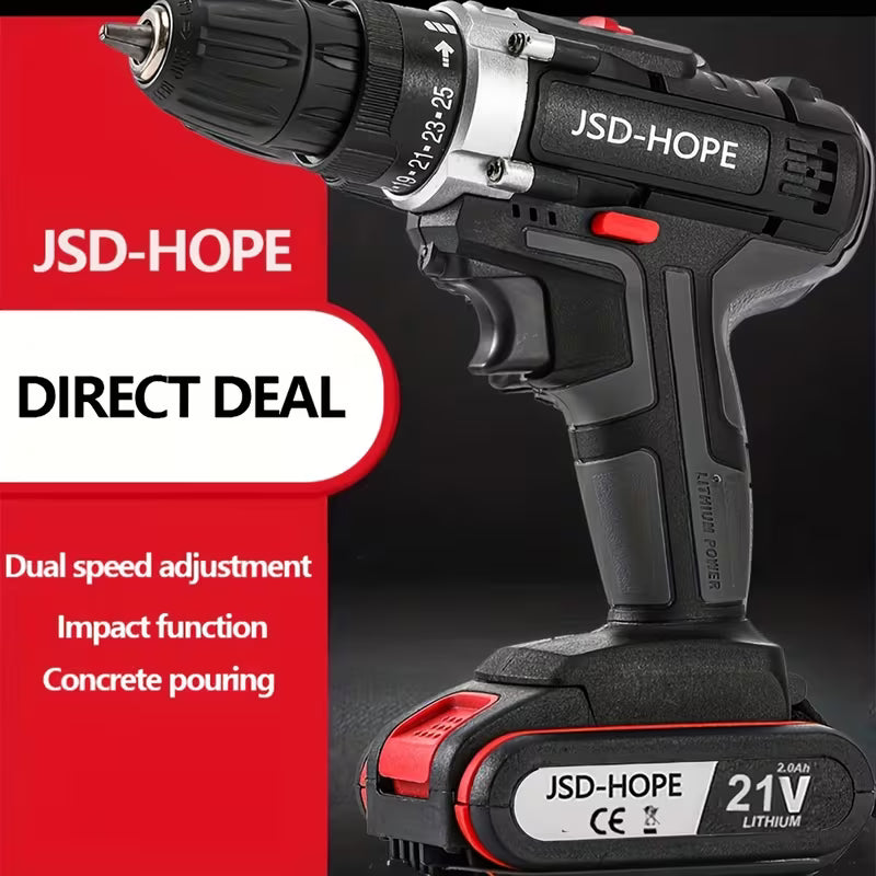 21V Drill with Adjustable Speed And Torque, 100Mm Chuck, Ideal for Drilling And Screw Adjustments