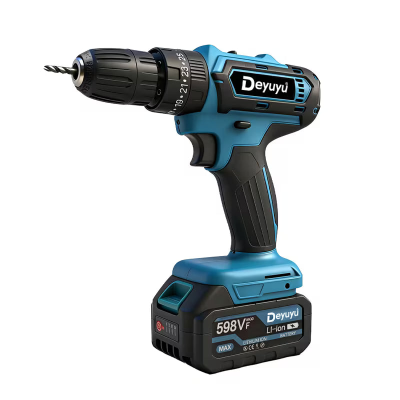 Deyuyu Cordless Electric Drill, Keyless Chuck, Stepless Speed Control, Forward/reverse Function