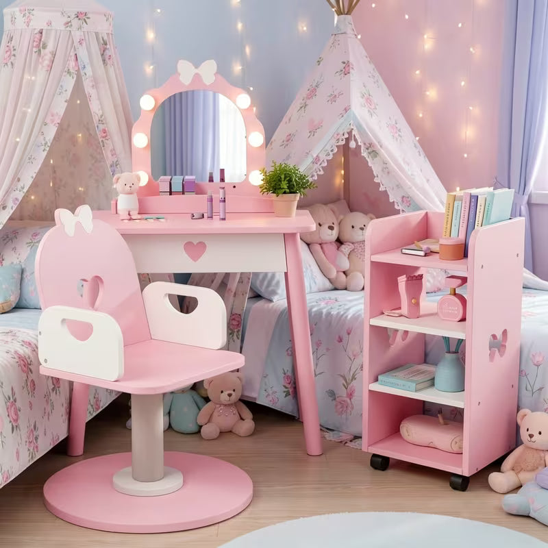 Kids Vanity Set with Light and Barber Chair