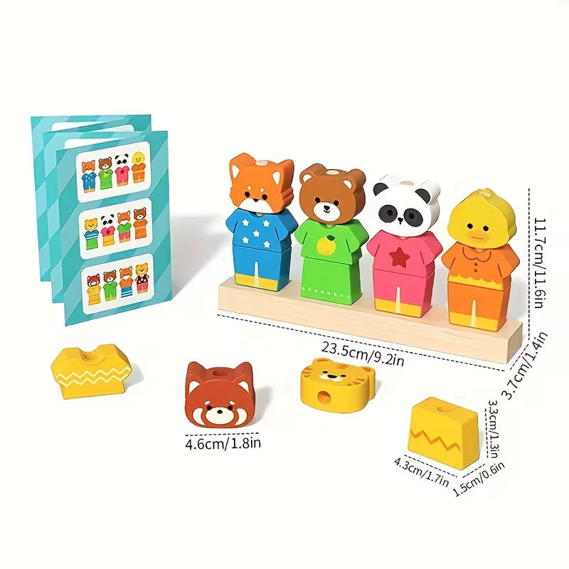 Wooden Creative Fun Animal Dress Matching Set-stem Contains Animal