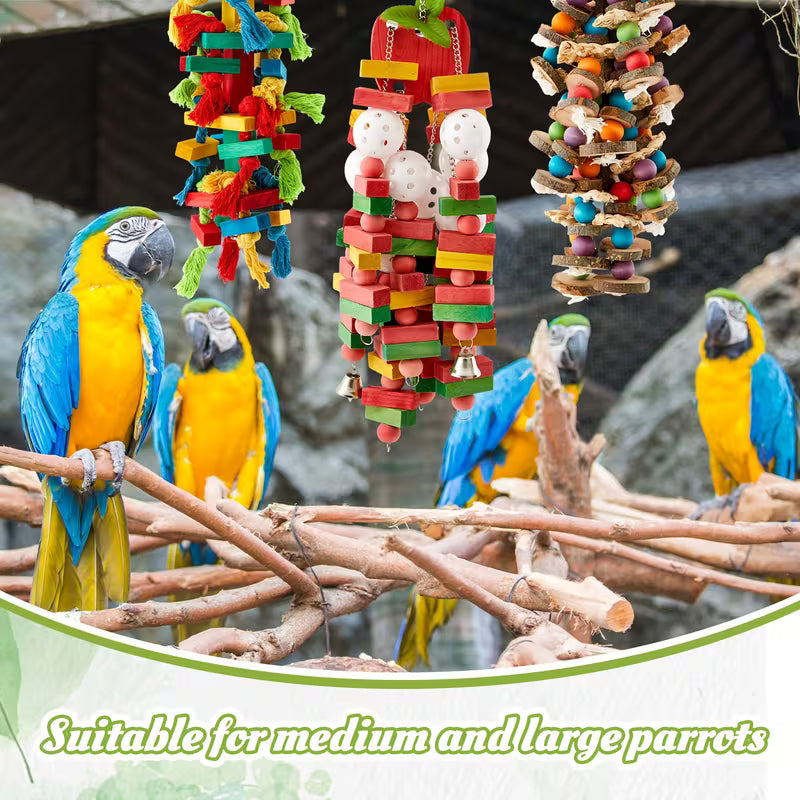 3-Piece Extra for Large Bird Parrot Toy Wooden