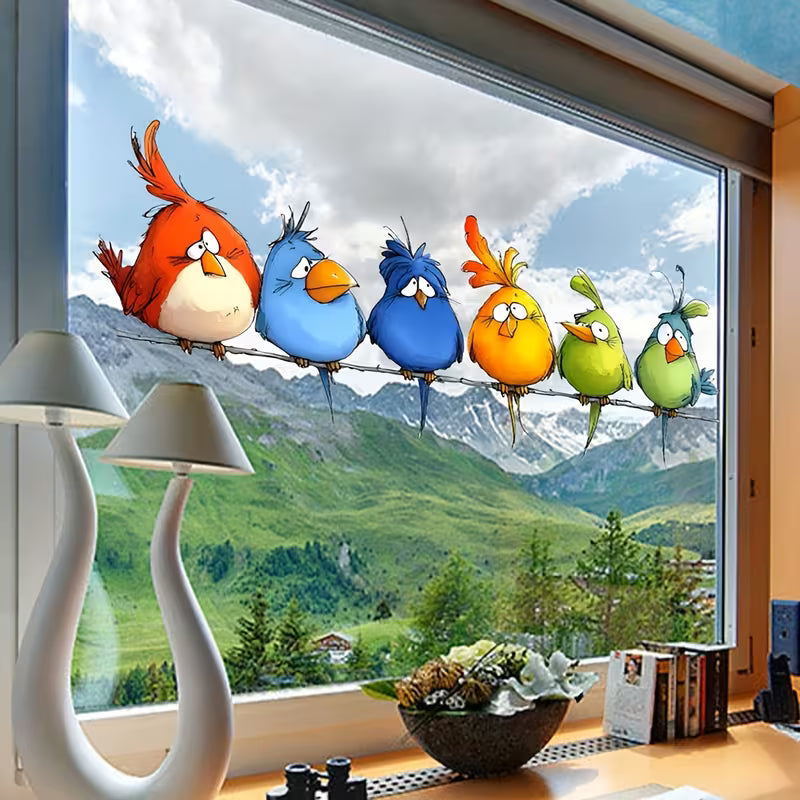 1pc Bird Decorative Window Sticker - Removable Static Cling Window Decal, Modern Home Decor