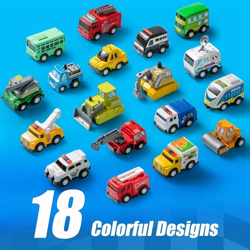 18-Piece Pull Back City Cars and Trucks Toy Vehicles Set for Kids