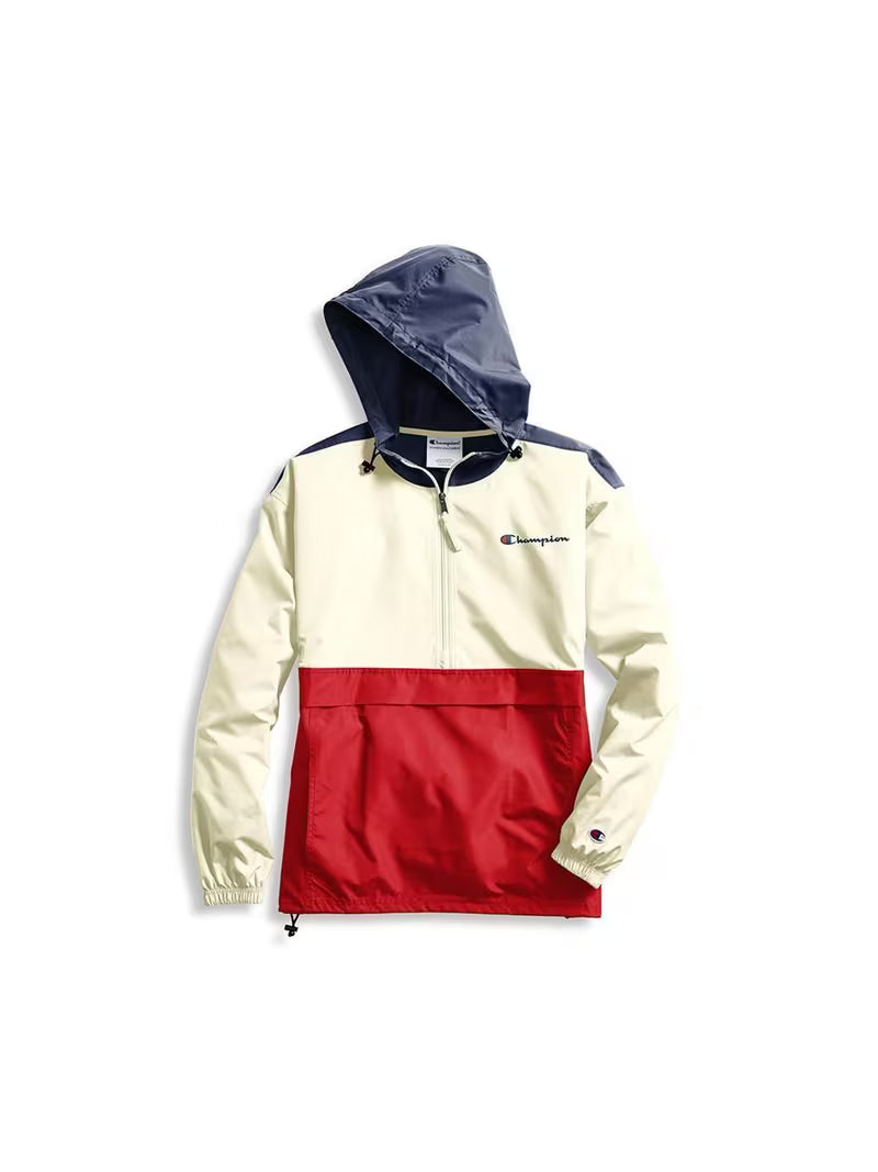 Champion Men's Color Blocked Packable Jacket Athletic Navy/Chalk White/Scarlet J1016, White