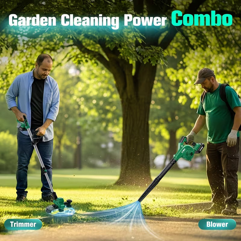 KIMO 20V Brushless Cordless String Trimmer & Leaf Blower Kit, 12" Swivel Head, 2.0Ah Li-Ion Battery