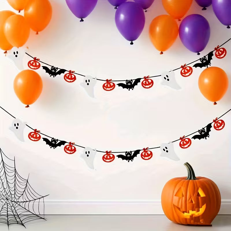 1 Pack, Halloween Felt Party Banner Flags, Indoor And Outdoor Party Supplies Garland Decorations