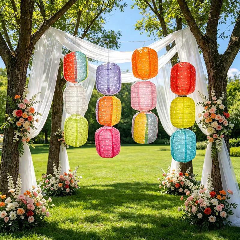 Floral Hollow-Out Long Paper Lantern Set