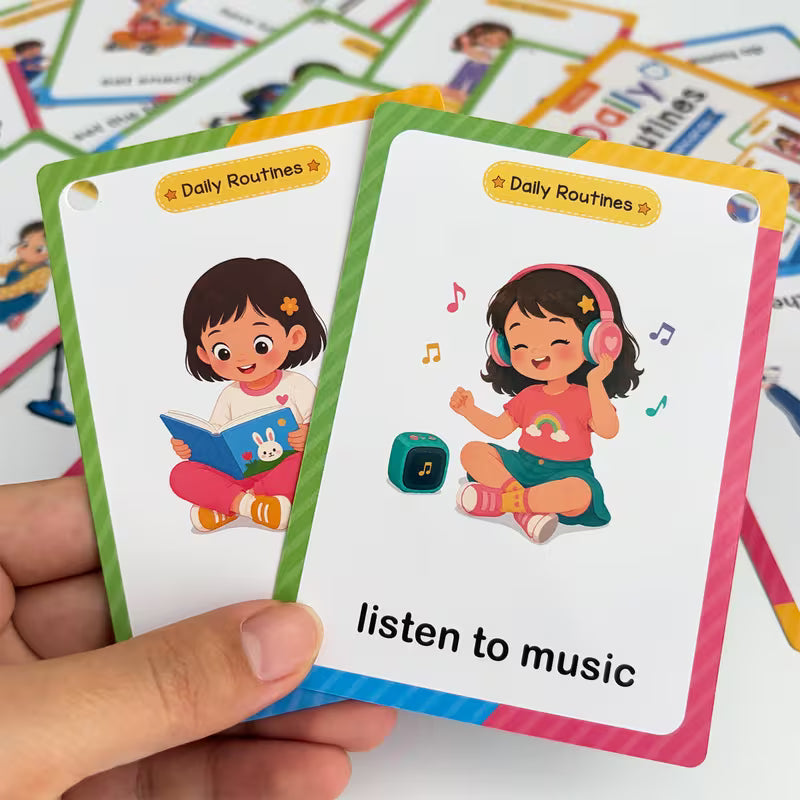 20 Double-sided Flash Daily Routines Words Flashcards for Kids