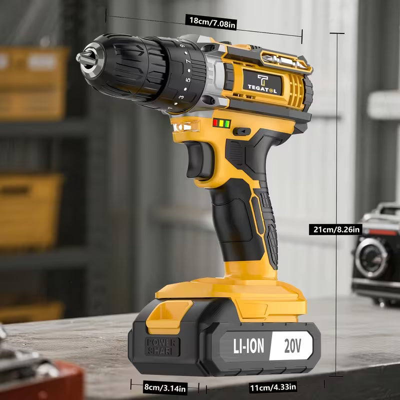 Newly Upgraded 20V Cordless Electric Drill Set, 18+3