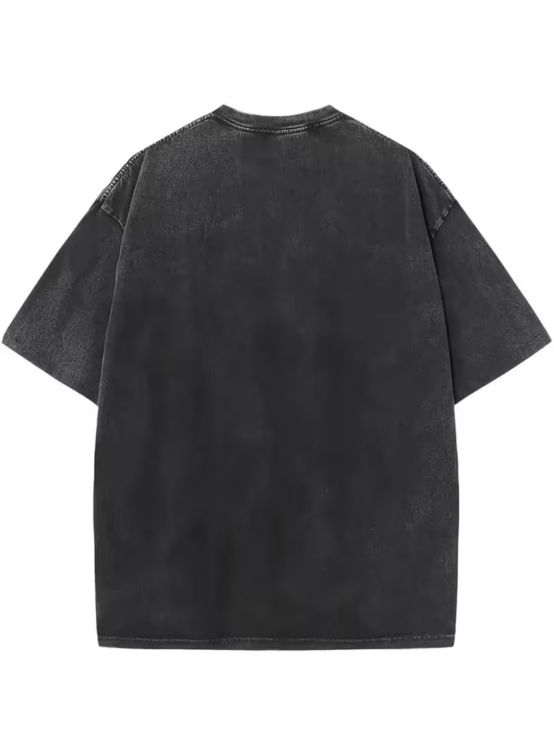 Washed, Stylish Cat And Beverage Print T-Shirt, High-Quality