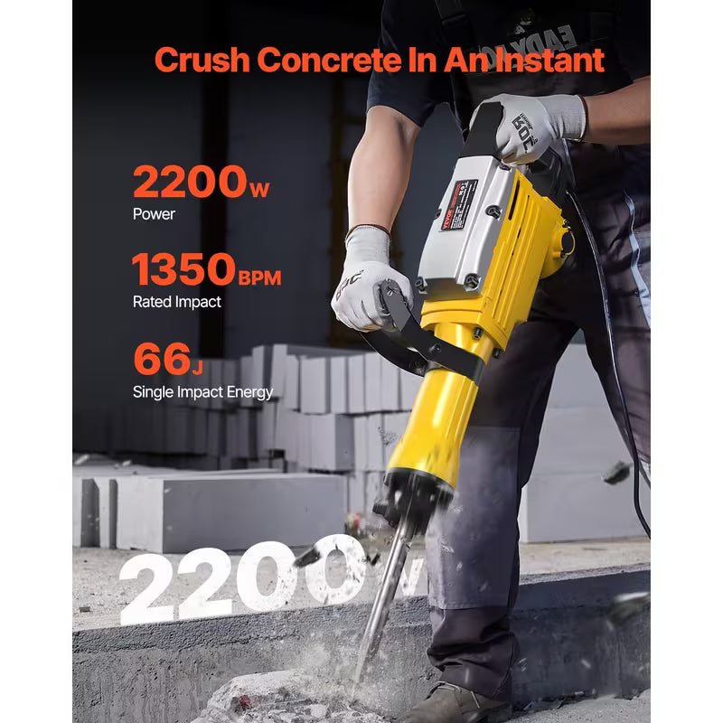 VEVOR Demolition Jack Hammer Concrete Breaker 2200W Electric Hammer 4