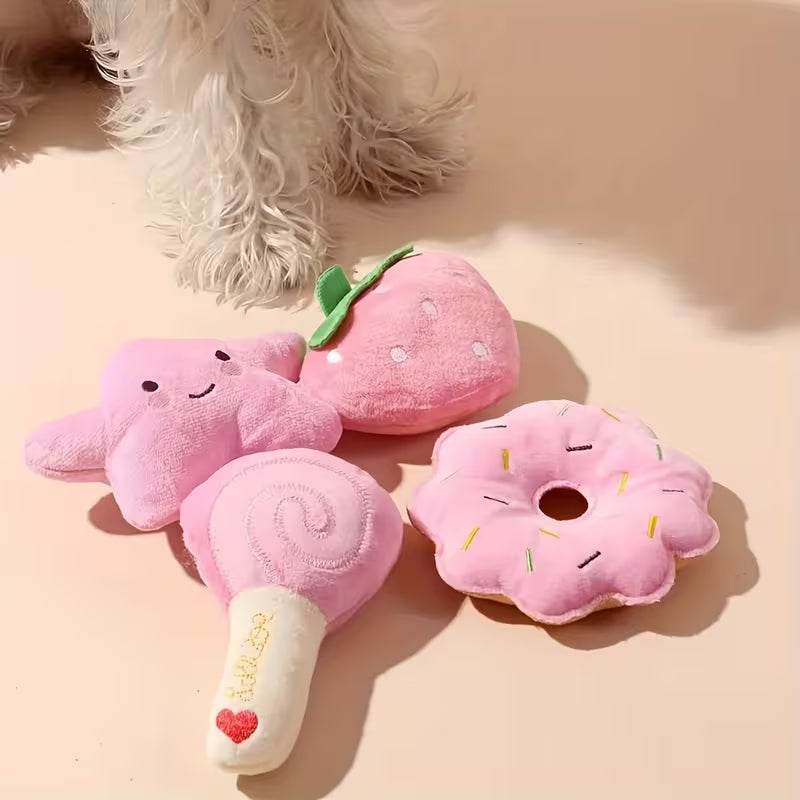 4-Pack Plush Squeaky Pet Toy Set for Small Dogs and Cats