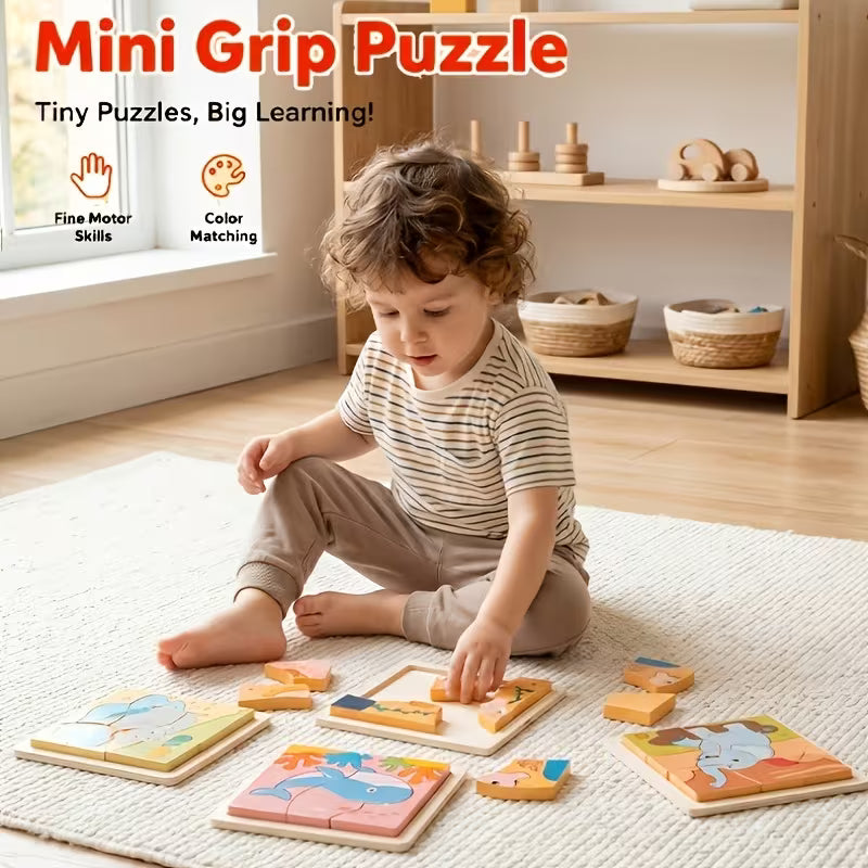 3/4 Sets Wooden Puzzle Educational Animal Puzzle Board