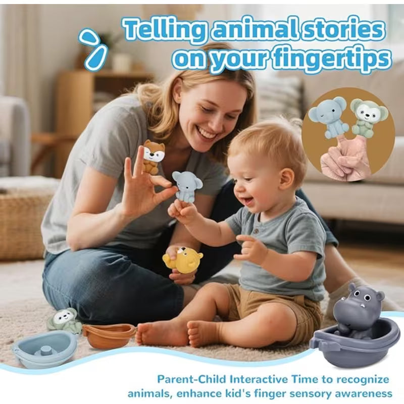 4-Piece 2 Animals+2 Small Boats Fun Water Floating Animal Bath Toys