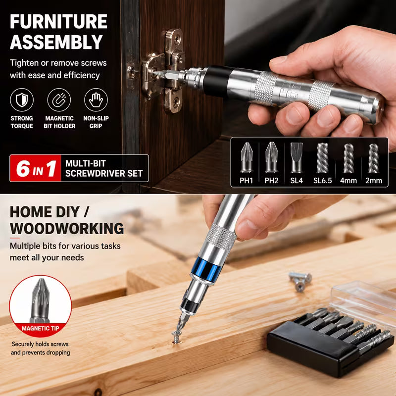 6-In-1 Impact Screwdriver Set of 7pcs Total |, Metal