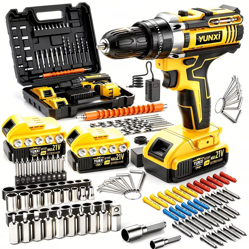 2026 New 21V Cordless Drill Set with Tool Box, 2.0Ah Battery & Fast Charger
