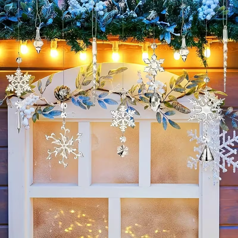 16pcs Christmas Crystal Snowflake Decorations Hanging Christmas Snowflake Decorations Snowflake
