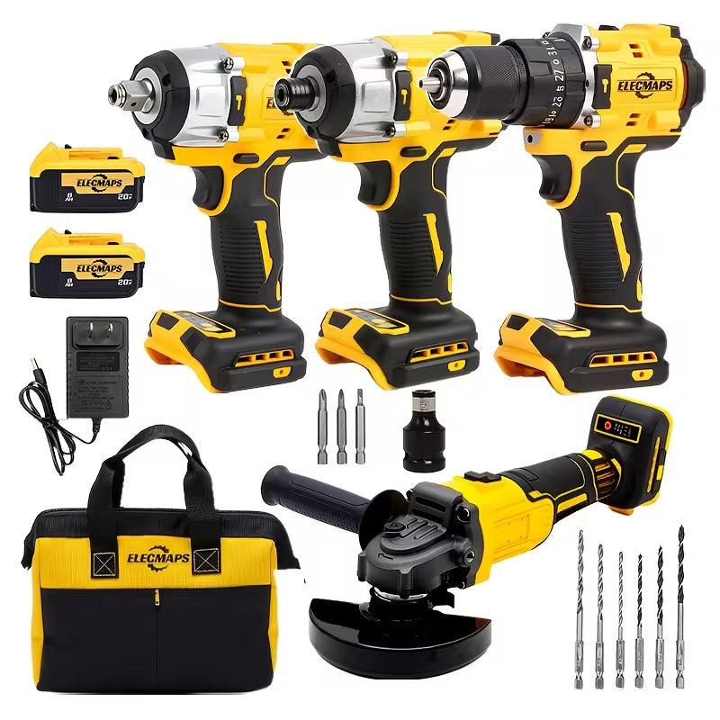20V Brushless 4-Tool Combo Kit for Dewalt - Cordless Impact Wrench, Impact Driver