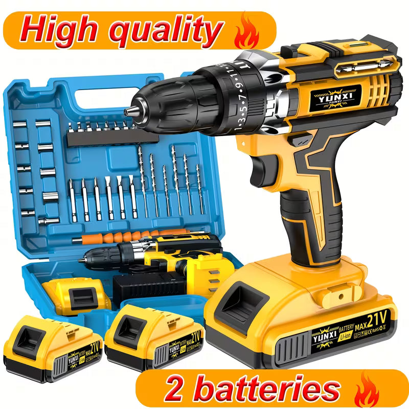 21V Cordless Drill Set, Impact Drill Screwdriver, With Work Light, Adjustable Speed