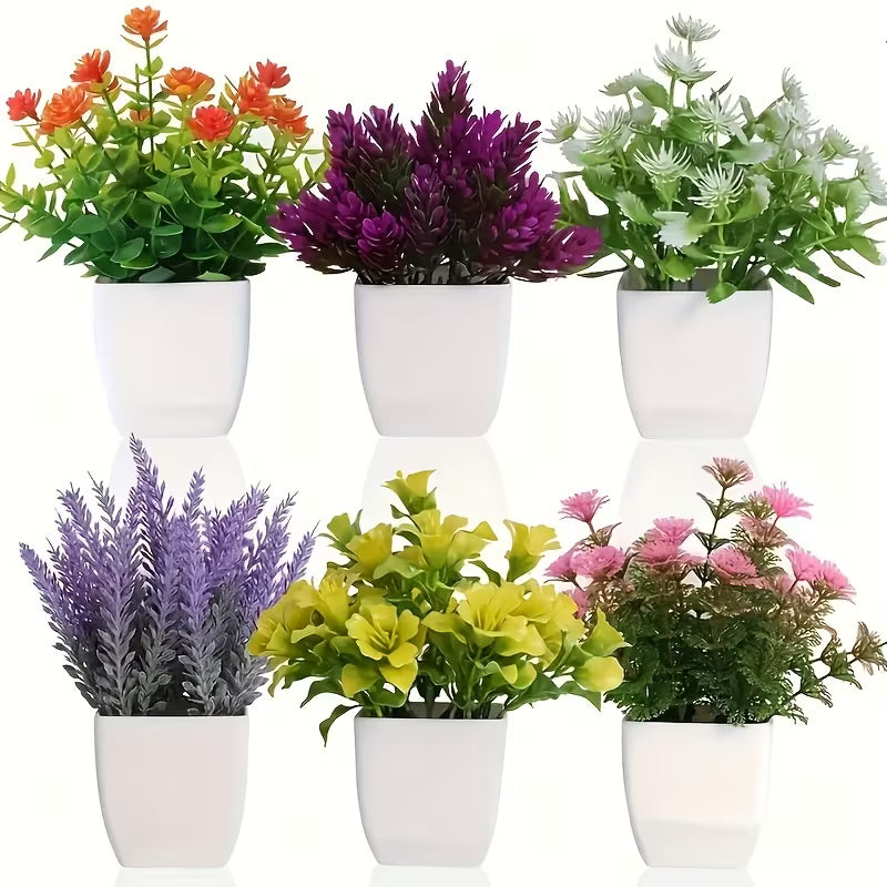 6pcs Artificial Potted Plants - Mini Fake Flowers for Home Office Desk Decoration, Year-Round