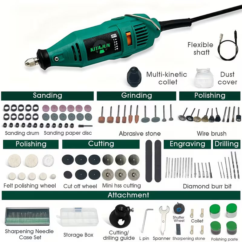 Rotary Tool Kit, 5 Speed Adjustments 10000-37000RPM, Equipped Set