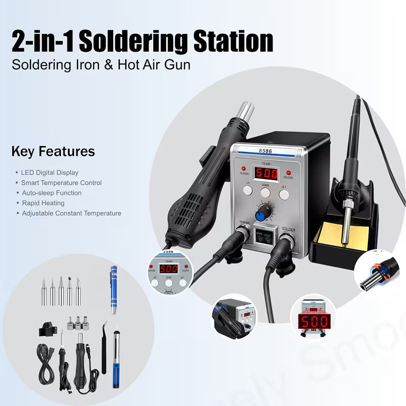 2-in-1soldering Station & Hot Air Rework Station, Soldering Kit, 9pcs Set