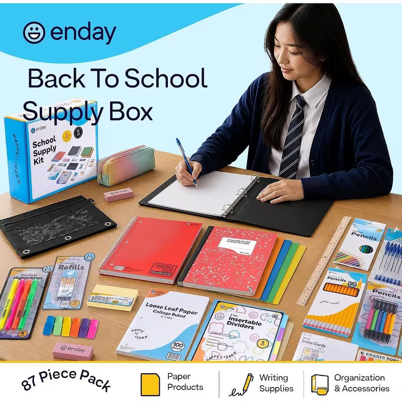 Enday Back to School Supplies High School Kit for Kids with Folders, 100+ Piece Notebooks, Pencils