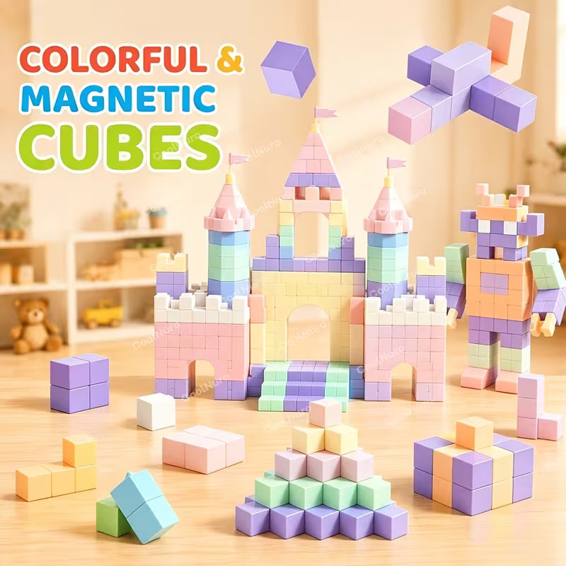 50/75-Piece Kids Macaron Solid Color Magnetic Building Block Set