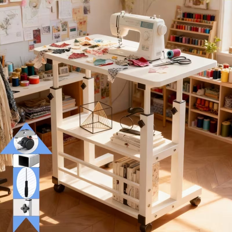 Multifunctional Adjustable Height Mobile Craft Table/Storage Table- Mobile Craft Table with 4