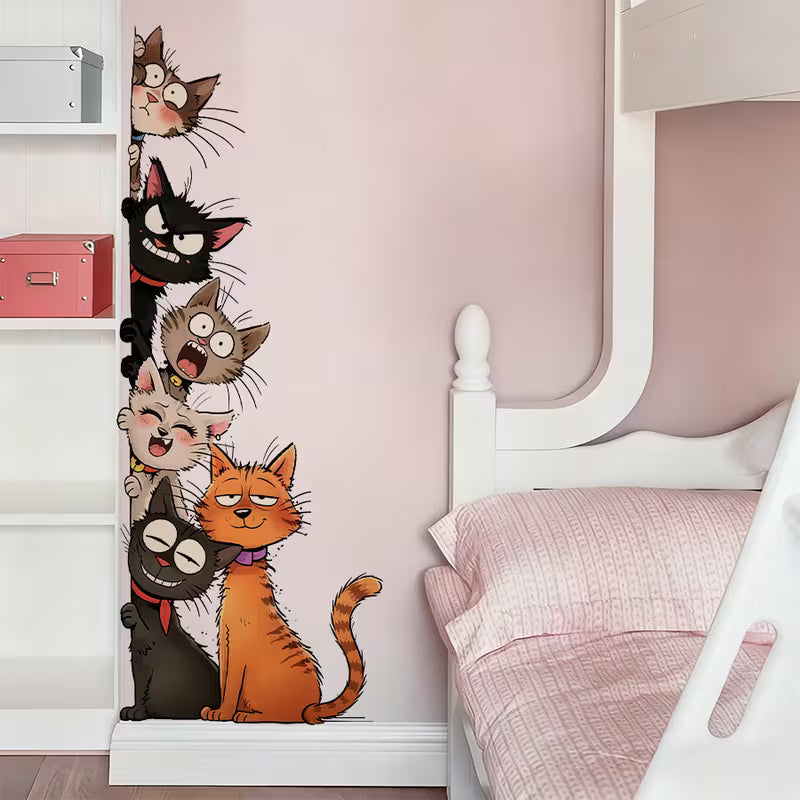 1pc Cute Cartoon Cat Wall Decals Funny Cat Stickers for Door Home Decor Removable Art Mural
