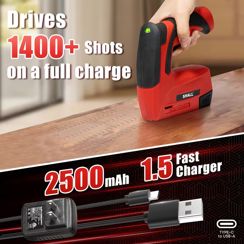 WPM Red Electric Staple Gun, 2-In-1 Cordless Upholstery, Wood, Red