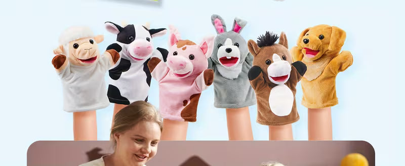 SYNCFUN 6-Piece Kids Hand Puppet Set with Working Mouth Plush