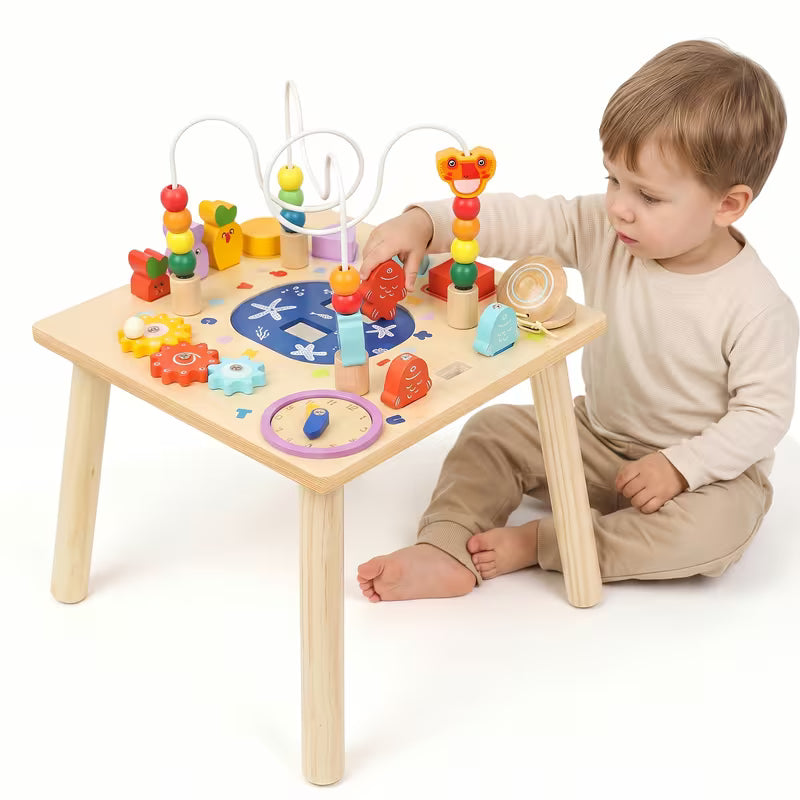 Wooden Activity Table for 1 Year Old 9-in-1