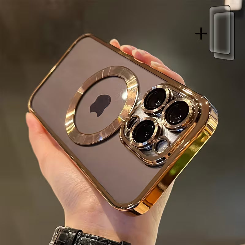 Phone Case: 2pcs Phone Screen Protectors-luxurious Electroplated Magnetic Wireless Charging