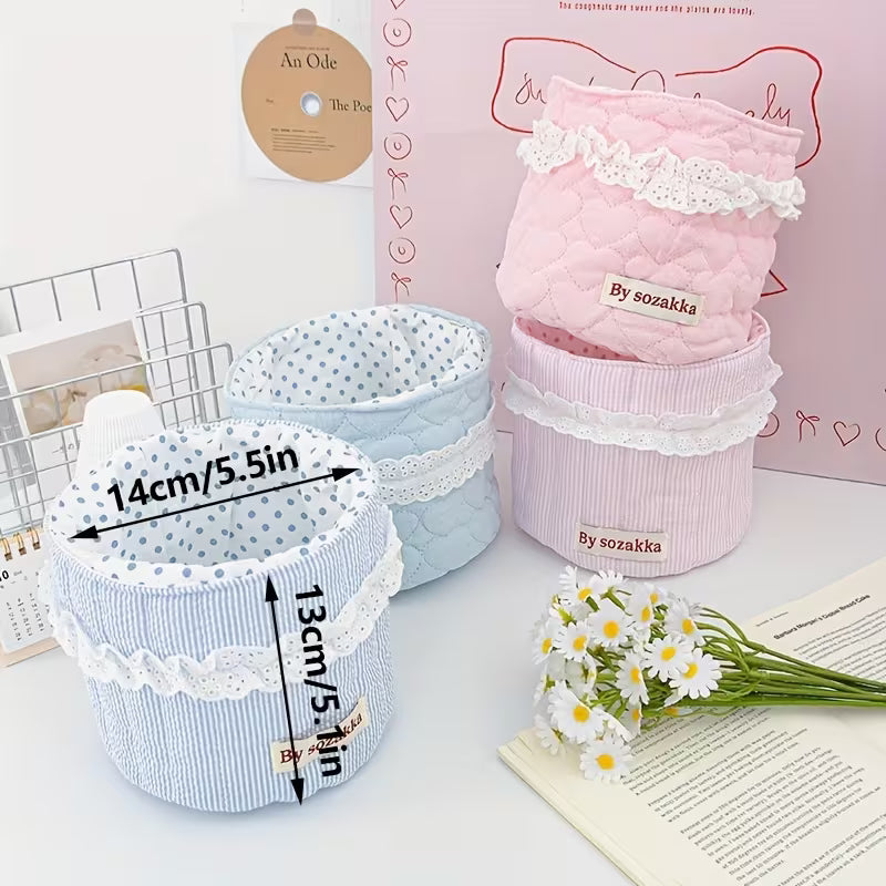 Sweet Desktop Storage Basket and Bin, Striped and Heart Print Quilted Storage Basket, Girls'