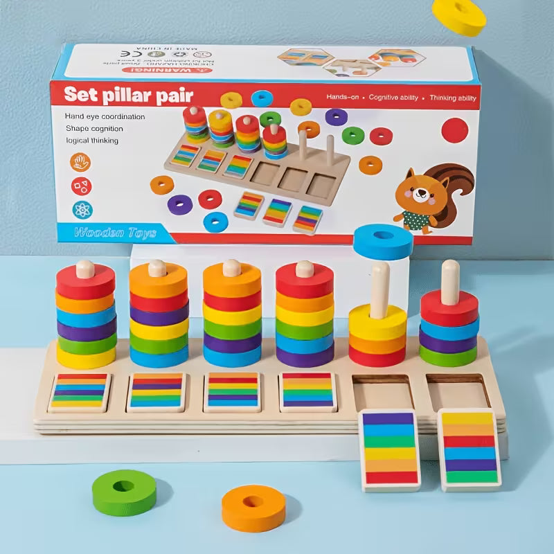 Wooden Stacking Blocks in Various Colors Help Improve Children's