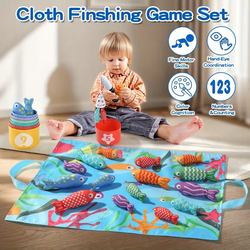 Fishing Toy Set: 2 Fishing Rods + 18 Fish + 6 Stacking