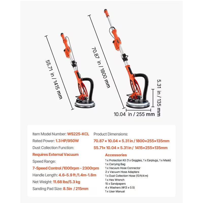 VEVOR Drywall Sander, 950W Electric Drywall Sander, Popcorn