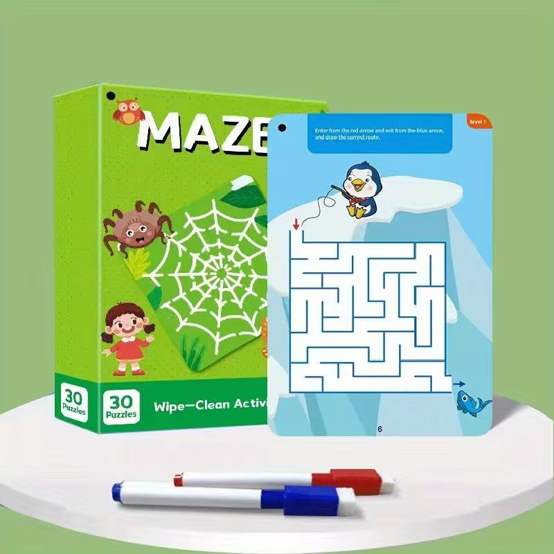 30 Pages Children's Maze Workbook with 2 Pens