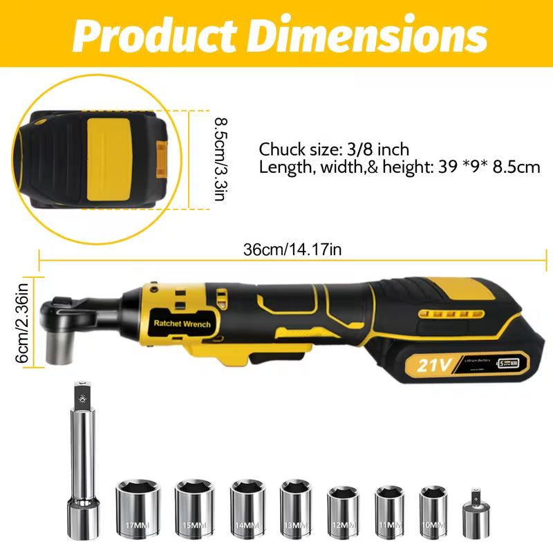 3/8-Inch Ratchet Wrench, Electric Ratchet Wrench, Equipped with 2 X Batteries, 7 Sockets