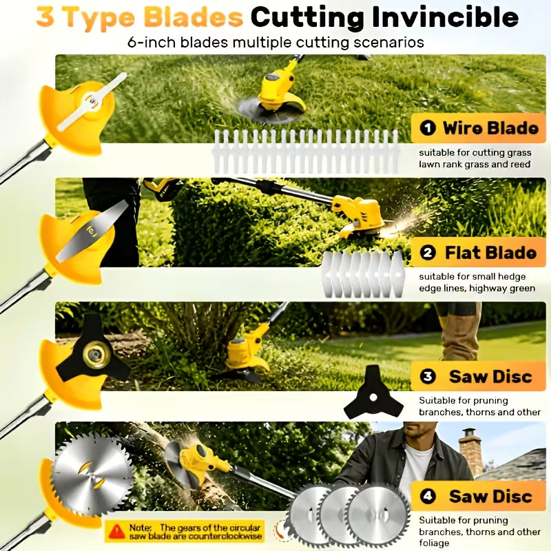 5200mAh Portable Electric Weed Trimmer Cordless Lawn Mower
